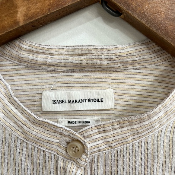 isabel marant etoile striped 1/2 button up top tan cream cotton 38 US Medium - Picture 7 of 11